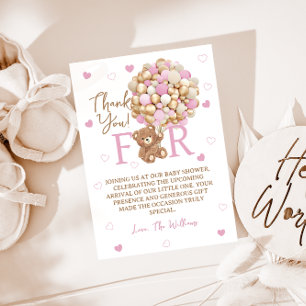 Carte De Remerciements Baby Girl Bearly wait baby shower ballons roses