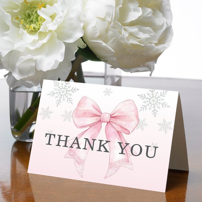 Carte De Remerciements Baby, il fait froid dehors Ruban rose (Baby It’s Cold Outside Pink Bow Thank You Card)