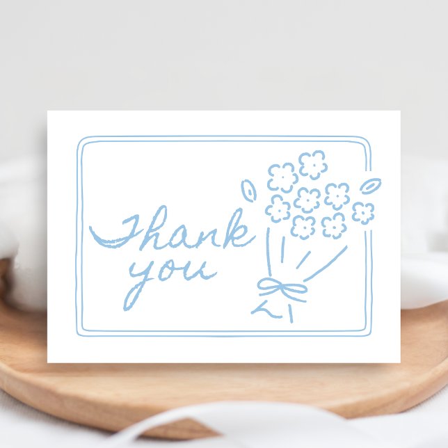 Carte De Remerciements Baby In Bloom Baby Shower (Blue Hand Drawn Baby in Bloom Baby Shower Thank you Card)