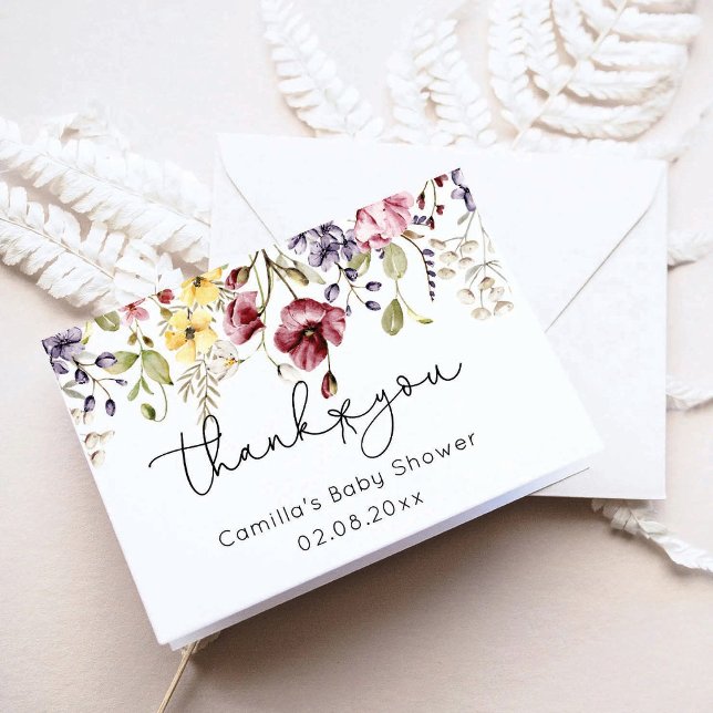 Carte De Remerciements Baby In Bloom Baby shower Fleur sauvage (Créateur téléchargé)