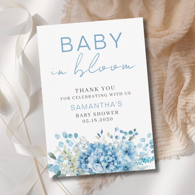 Carte De Remerciements Baby In Bloom Blue Floral Boy Baby Shower  (Créateur téléchargé)