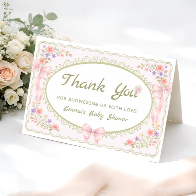 Carte De Remerciements Baby in Bloom Bow Baby Shower Thank You Card (Créateur téléchargé)