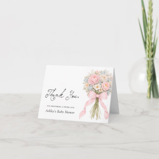 Carte De Remerciements Baby in Bloom Pink Bow Baby Baby Shower Thank You
