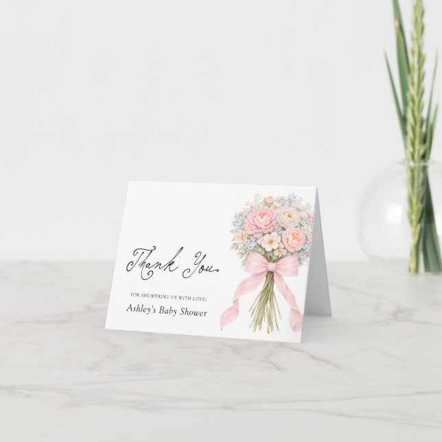 Carte De Remerciements Baby in Bloom Pink Bow Baby Baby Shower Thank You (Devant)