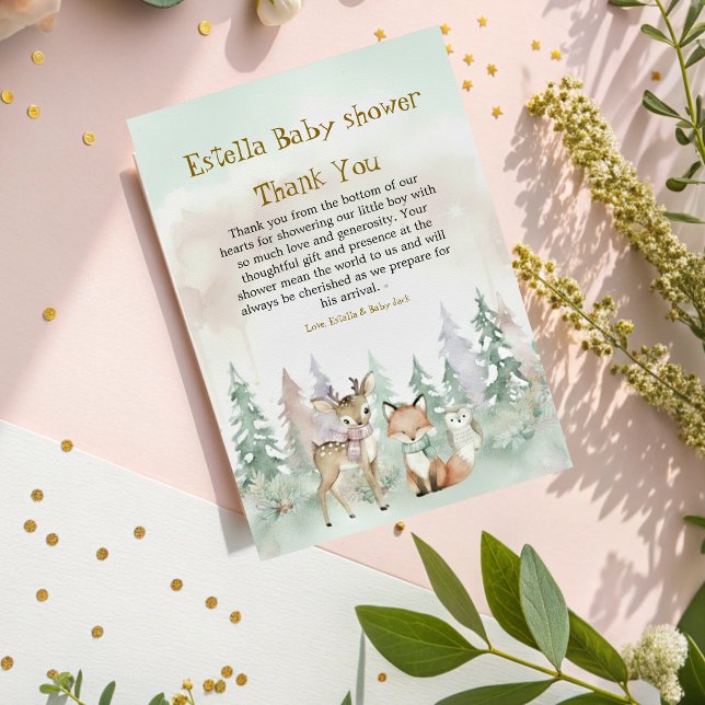 Carte De Remerciements Baby It's Cold Outside Winter Woodland Baby Shower (Créateur téléchargé)
