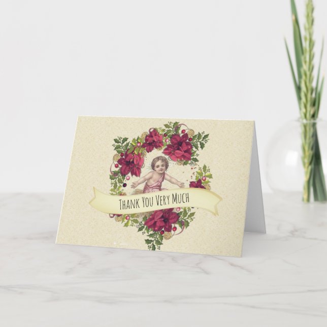 Carte De Remerciements Baby Jesus Noël Pointsettia Wreath (Devant)