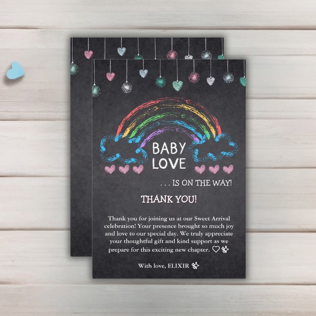 Carte De Remerciements Baby Love Chalkboard Coeurs et Baby shower arc-en- (Créateur téléchargé)
