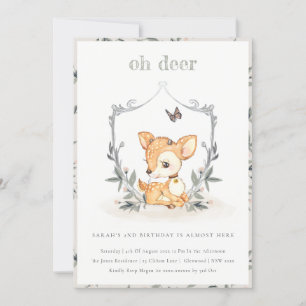 Carte De Remerciements Baby Oh Deer Floral Crest N'importe quel âge Anniv