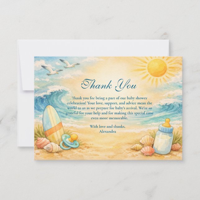 Carte De Remerciements Baby On Board Surf Baby Shower (Devant)