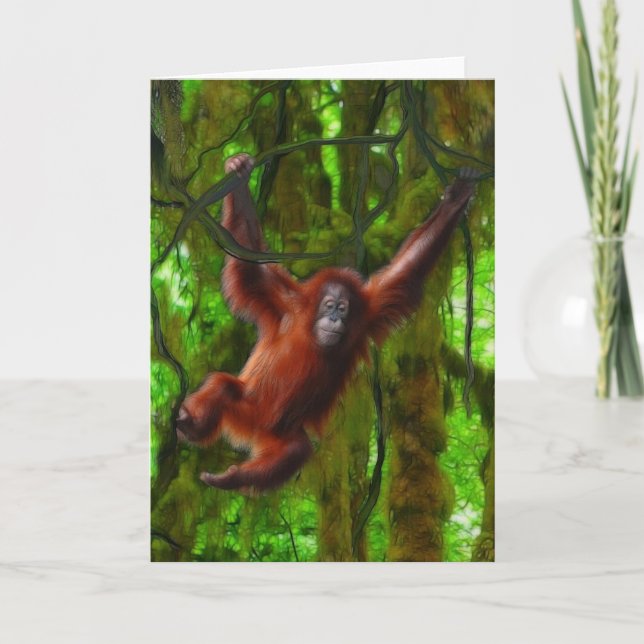 Carte De Remerciements Baby Orangutan & Rainforest Primate Art Cadeau (Devant)