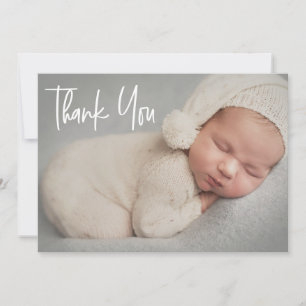 Carte De Remerciements Baby Photo Modern Handlettering script Birth