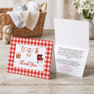 Carte De Remerciements Baby Q Baby Shower Linge à Vêtements à Carreaux &