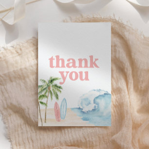 Carte De Remerciements Baby rose à bord Surf Beach Baby shower