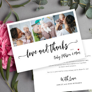 Carte De Remerciements Baby shower 3 photos montage élégant script 