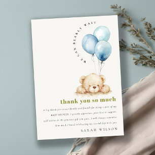 Carte De Remerciements Baby shower à ballon d'attente bleu minimal