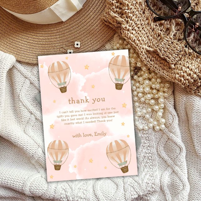 Carte De Remerciements Baby shower à bulle à air chaud neutre doux (Neutral Sweet Cloud Hot Air Balloon Baby Shower Thank You Card)