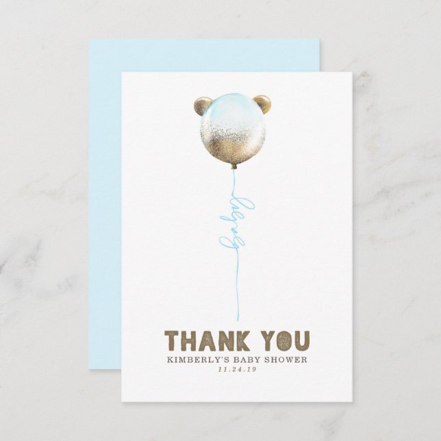 Carte De Remerciements Baby shower à bulle de l'ours en peluche Petit Mer (Devant / Derrière)