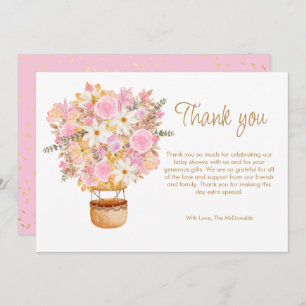 Carte De Remerciements Baby shower à bulles florales roses