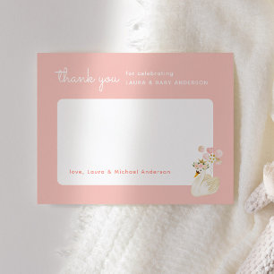 Carte De Remerciements Baby shower à eau rose Swan & Balloons