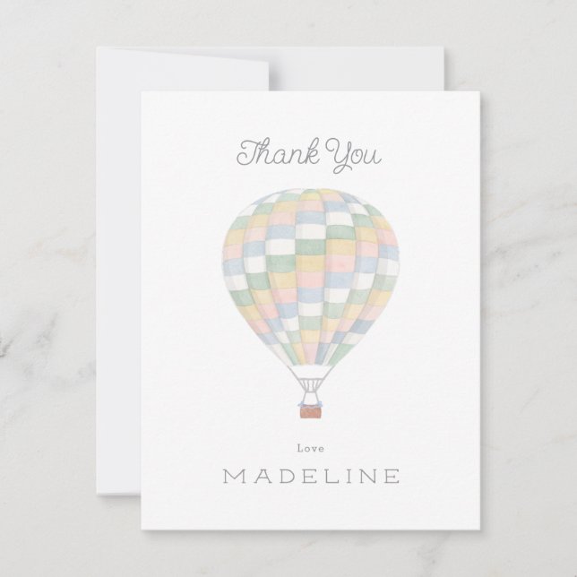 Carte De Remerciements baby shower à montgolfière de la courtepointe aqua (Devant)