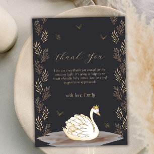 Carte De Remerciements Baby shower à papillon noir Princess Swan Gold