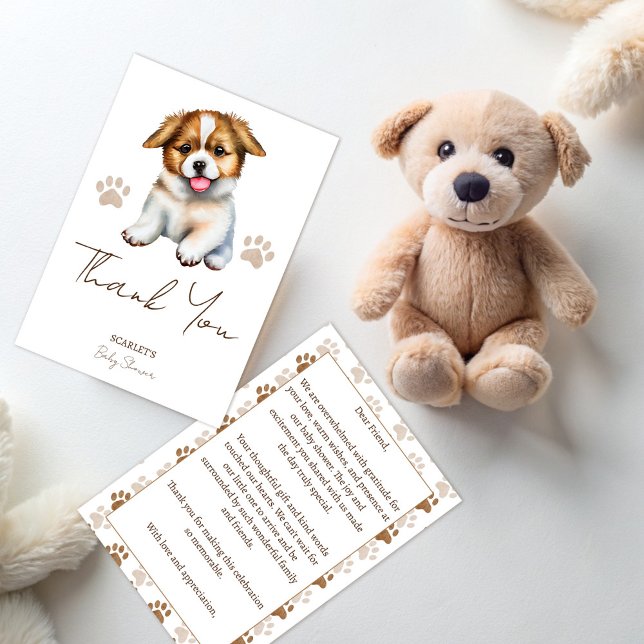 Carte De Remerciements Baby shower à thème chien chiot (Puppy dog themed baby shower thank you card cute puppy thank you cards for dog lovers baby shower)