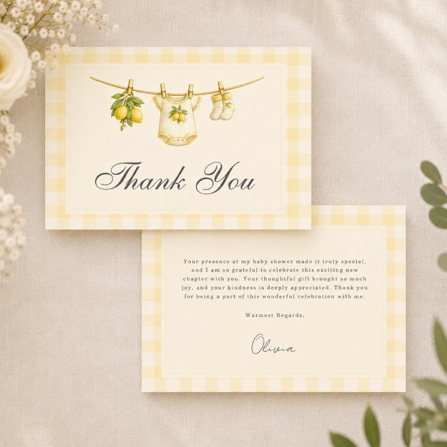 Carte De Remerciements Baby Shower à Thème Citron Gingham (Créateur téléchargé)