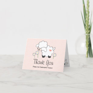 Carte de remerciements Baby shower agneau rose En 