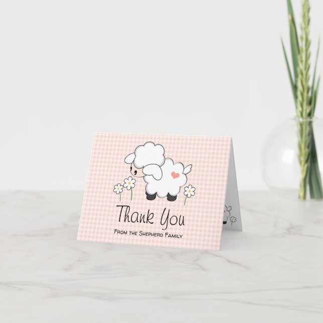 Carte de remerciements Baby shower agneau rose En  (Devant)