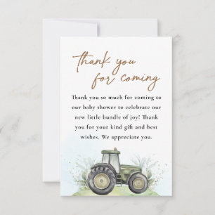 Carte De Remerciements Baby shower agricole de tracteurs verts modifiable