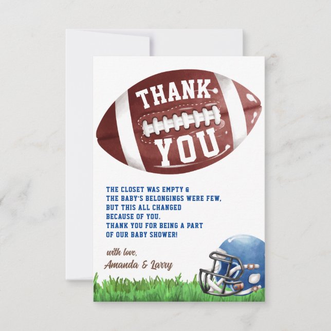 Carte De Remerciements Baby shower américain de football (Devant)