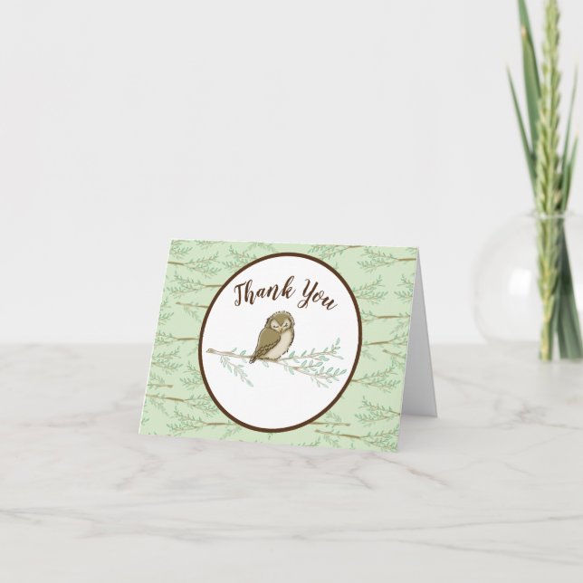 Carte De Remerciements Baby shower animal de Owl Woodland (Devant)