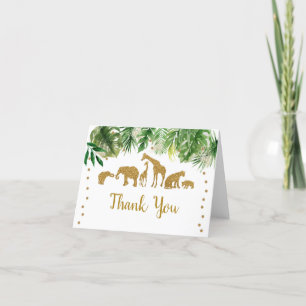 Carte De Remerciements Baby shower animal Gold Safari