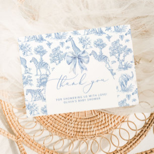 Carte De Remerciements Baby shower animal Toile de Jouy Safari
