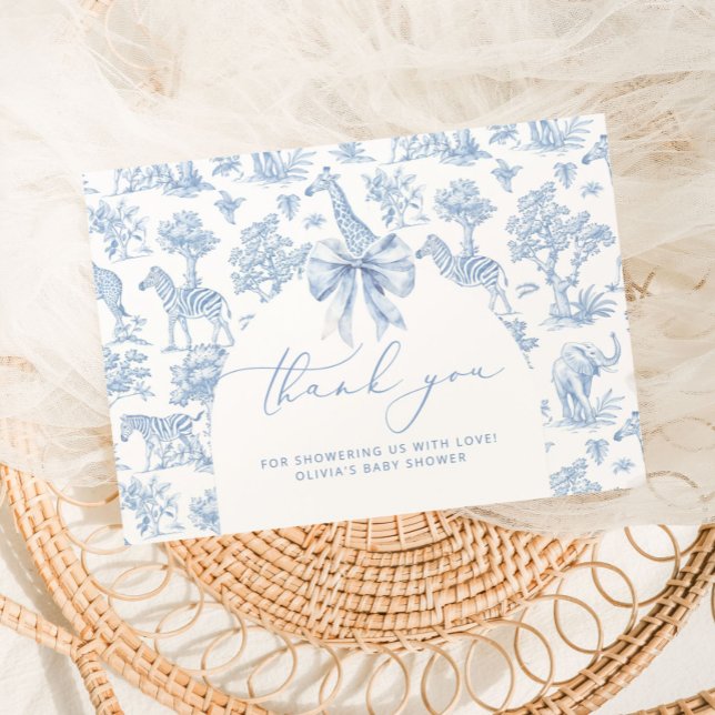 Carte De Remerciements Baby shower animal Toile de Jouy Safari (Créateur téléchargé)