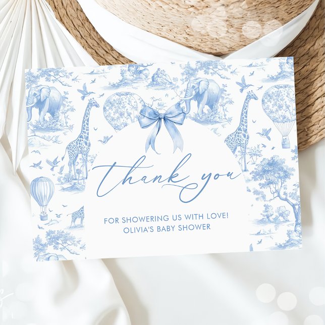 Carte De Remerciements Baby shower animal Toile de Jouy Safari (Créateur téléchargé)