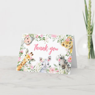 Carte De Remerciements Baby shower animaliers pour filles Safari