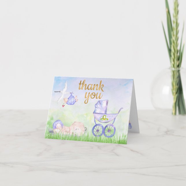 Carte de remerciements Baby shower aquarelle avec  (Devant)
