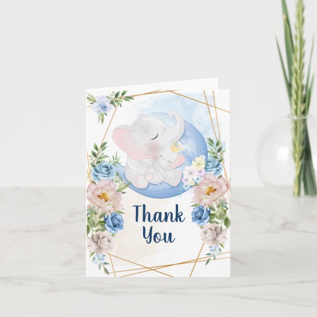 Carte De Remerciements Baby shower | Aquarelle Blue Elephant (Devant)