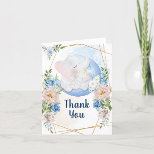 Carte De Remerciements Baby shower Aquarelle Blue Elephant