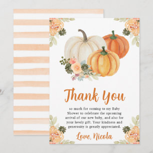 Carte De Remerciements Baby Shower aquarelle citrouille d'automne et cact
