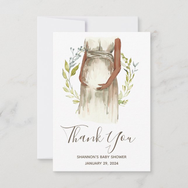 Carte De Remerciements Baby-Shower aquarelle femme enceinte  (Devant)