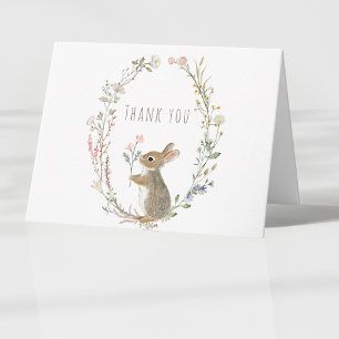 Carte De Remerciements Baby Shower Aquarelle Lapin Bois Rustique