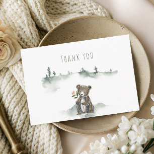 Carte De Remerciements Baby Shower Aquarelle Ours Forêt Rustique