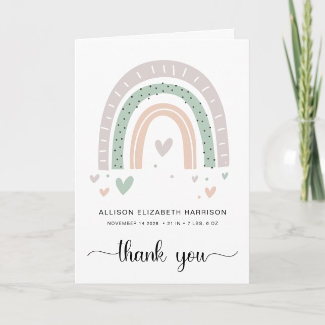 Carte De Remerciements Baby shower arc-en-ciel Boho (Devant)