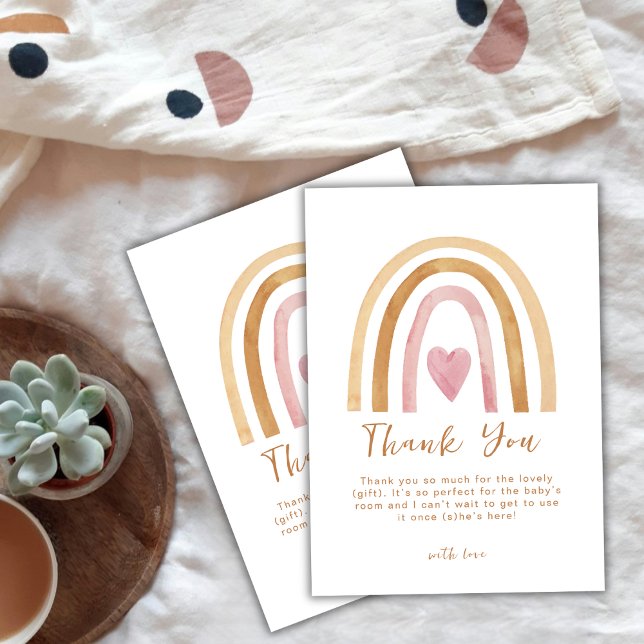 Carte De Remerciements Baby shower arc-en-ciel Boho neutre et simple (Cute Simple Neutral Boho Rainbow Baby Shower Thank You Card)