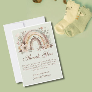 Carte De Remerciements Baby shower Arc-En-Ciel Et Fleurs Boho