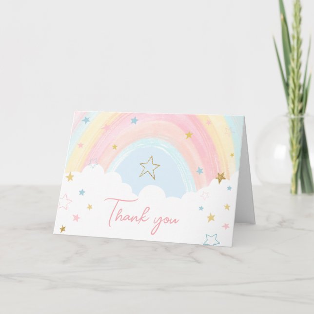 Carte De Remerciements Baby shower arc-en-ciel Pastel (Devant)