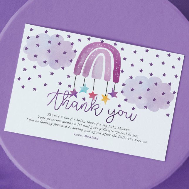 Carte De Remerciements Baby shower arc-en-ciel violet (Créateur téléchargé)