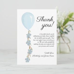 Carte De Remerciements Baby Shower au Ballon Bleu Mignon